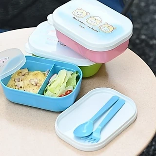 Eskimo กล่องข้าวพลาสติก 2 ช่อง รุ่น FC23P เข้าไมโครเวฟได้ แถมช้อนส้อม ปลอดสารBPA พลาสติกFood Grad