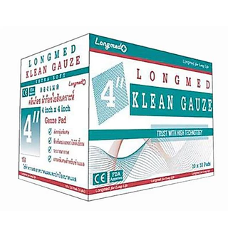KLEAN GAUZE LONGMED ลองเมด คลีนก๊อซ ผ้าก๊อซใยสังเคราะห์ 2x2 / 3x3 / 4x4 (100ชิ้น/กล่อง)