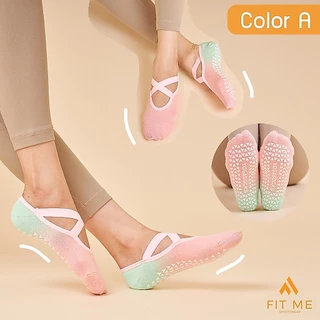 ถุงเท้าโยคะ พิลาทิส มีกันลื่น ข้อสั้น สายไขว้ ถุงเท้าผู้หญิง ฟรีไซส์ FitMeSportswear Rainbow Socks