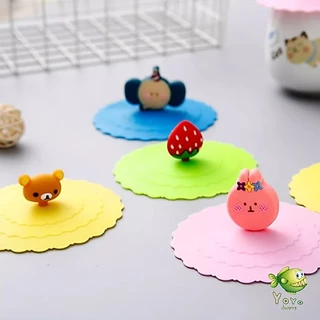 YOYO ฝาปิดซิลิโคนถ้วยแก้ว ที่จับเป็นการ์ตูน ขนาด10cm นำกลับมาใช้ใหม่ได้ Cup Lid