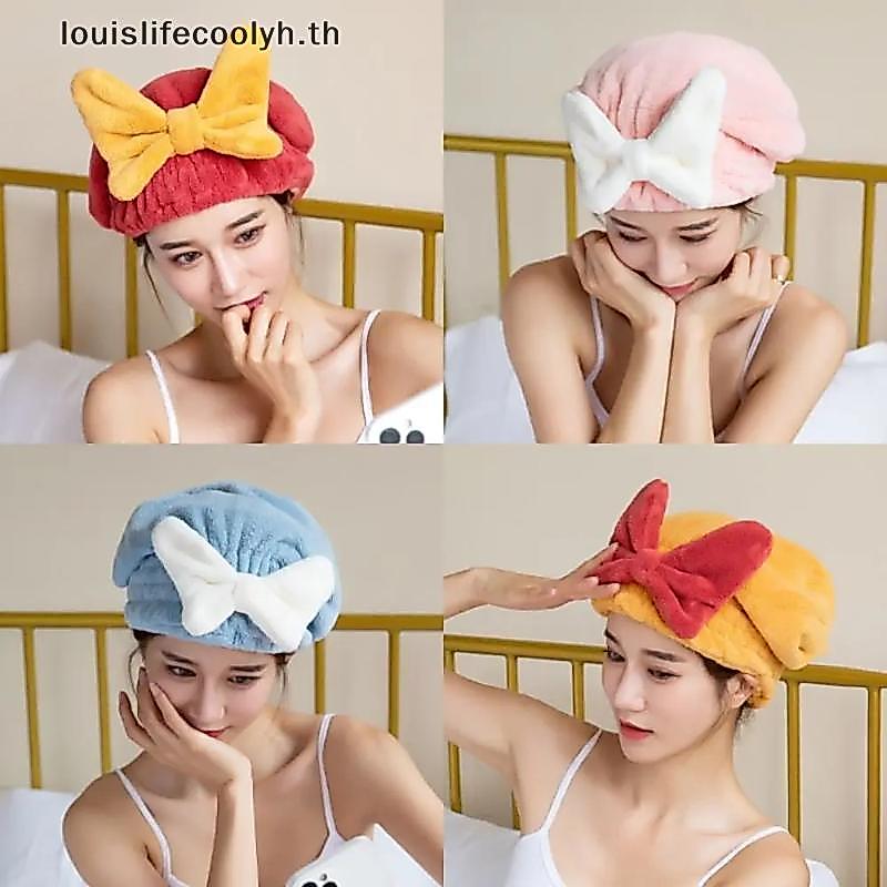 Louislifecoolyh หมวกเป่าผมไมโครไฟเบอร์สําหรับผู้หญิงสาวผ้าขนหนูแห้งเร็วพร้อมโบว์ผีเสื้อน่ารัก CCD