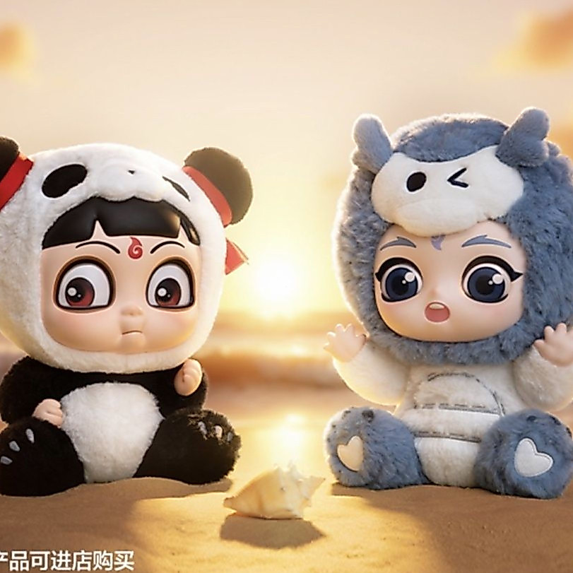 [ของแท้] POPMART POPMART Panda Nezhas Demon Boy Haunted Sea Hug Series ตุ๊กตาหน้าไวนิล Ao Bing Nezha