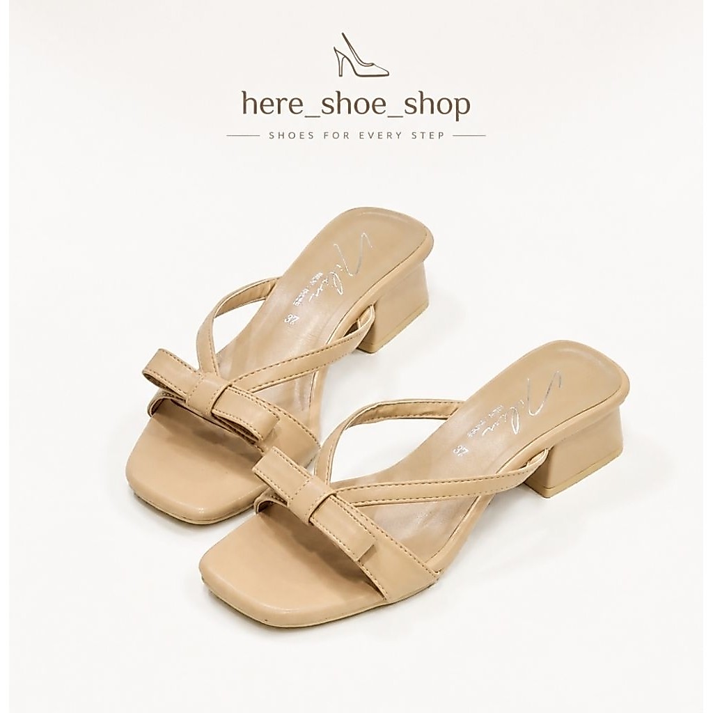 รองเท้าสวมมีส้นแต่งโบว์ สวยน่ารักใส่สบาย by here_shoe_shop
