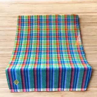 ผ้าขาวม้า ผ้าฝ้าย 100 %ตรารถไฟ ผ้าไม่หด สีไม่ตก เย็บชายทุกผืน ขนาด 80×190 cm ขนาดมาตรฐาน
