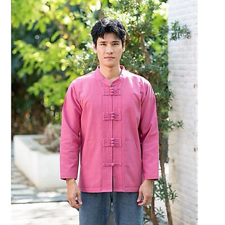 เสื้อผ้าฝ้ายพื้นเมือง ผ้าชินมัย คอจีนแขนยาวกระดุมแต่งเดินลาย