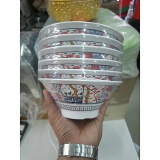 ชามขอบตั้ง ขนาด 8.25 นิ้ว เนื้อเมลามีน สีดำ/เขียว/ส้ม/ลาย ตรา shabu fancy ( บรรจุ 6 ใบ )