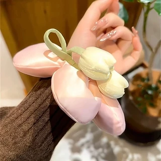 ยางรัดผมฟองน้ำลายดอกไม้ ประดับดอกทิวลิป สไตล์เกาหลี มาใหม่