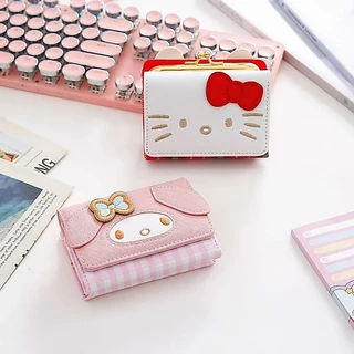 Sanrio PU Wallet Hello Kitty Card Bag Cute Kuromi Casual Fashion PU Leather Folding Wallet Cute Cinnamoroll Birthday Gifts