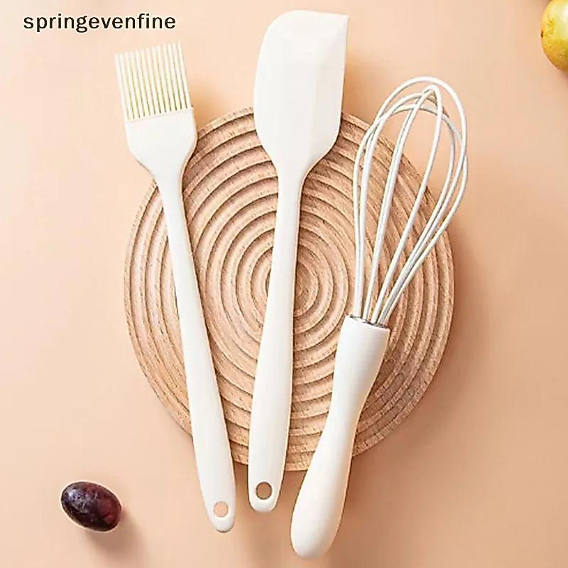 Springevenfine ชุดอบซิลิโคนทนความร้อน 3 ชิ้น: ที่ขูดครีม, เครื่องตีไข่และแปรงจาระบี Springevenfine
