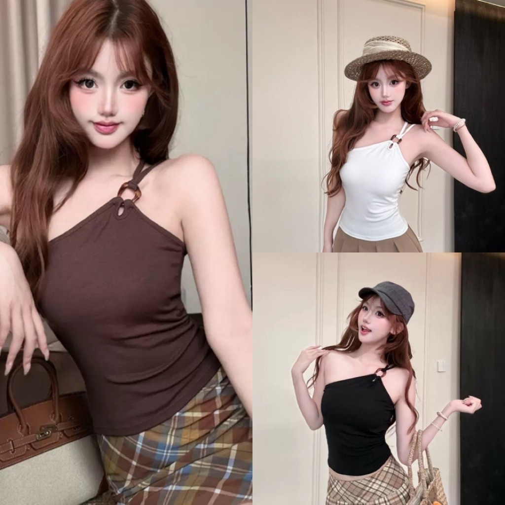 9W CLOTHING เสื้อปาดไหล่ แต่งห่วงน้ำตาลด้านบน รุ่นนี้แบบสวย เกร๋มากค่าา ใส่ออกมาดูดีมีเทสมากก