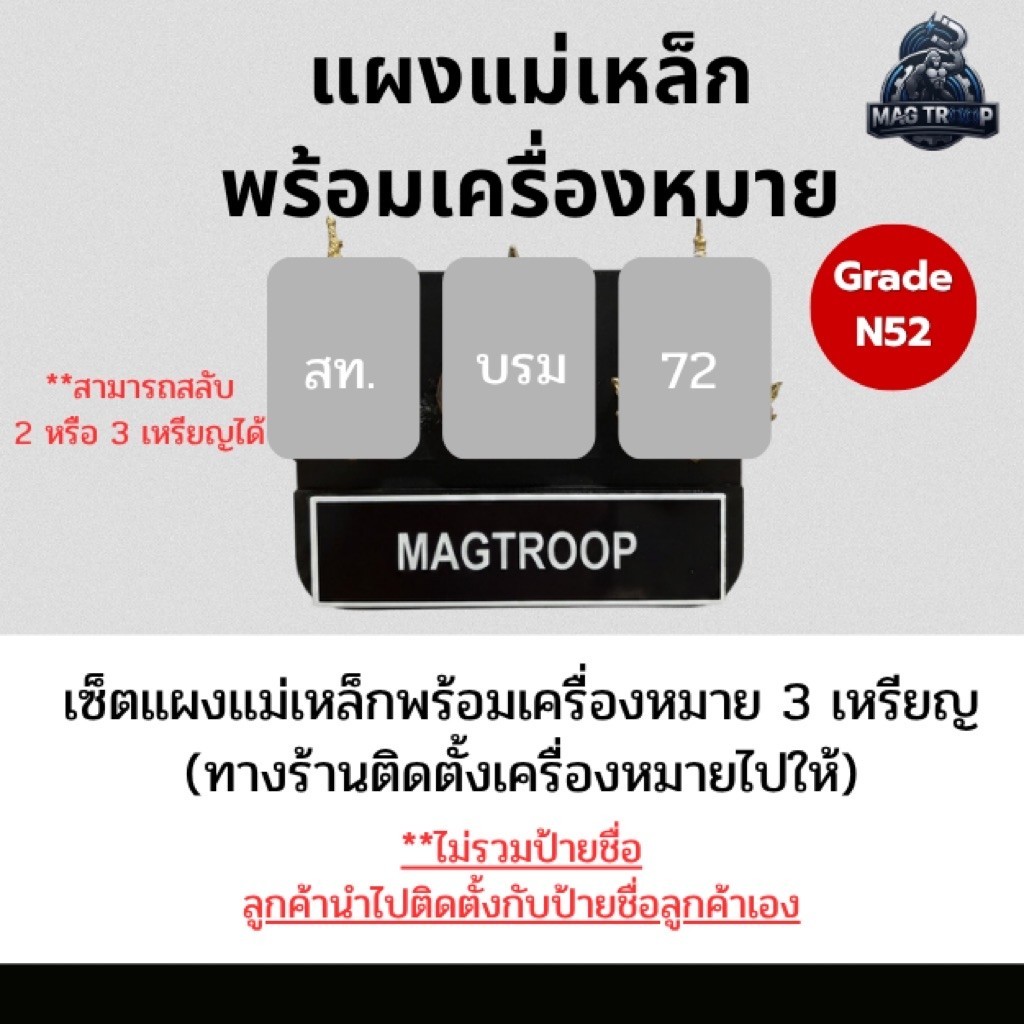 แผงแม่เหล็กป้ายชื่อ พร้อมเครื่องหมาย 3 เหรียญ (สท. บรม 72)