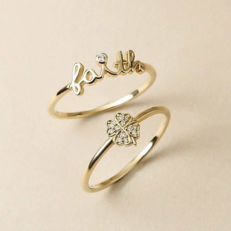 Grace Fine Jewelry خاتم ذهب 9K ببرسيم الحظ والألماس — صورة 7