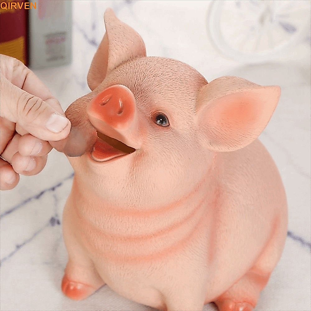 QIRVEN Piggy Bank เรซิ่นรูปหมูตกแต่งบ้านของขวัญวันเกิดสร้างสรรค์ 1 ชิ้นกล่องเก็บเหรียญ