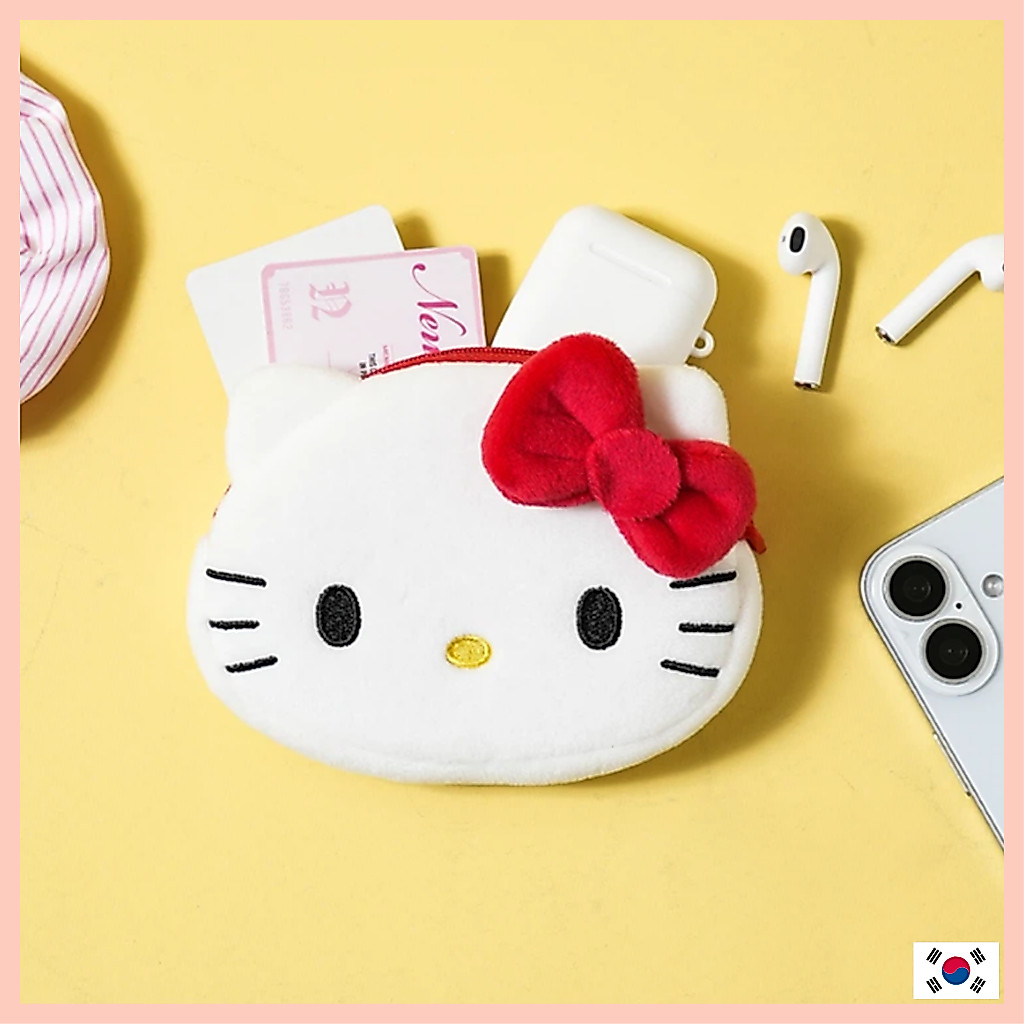 [DAISO OFFICIAL] กระเป๋าใส่เหรียญ Sanrio Plush Face | Soft Cute Mini Pouch (Hello Kitty / My Melody)