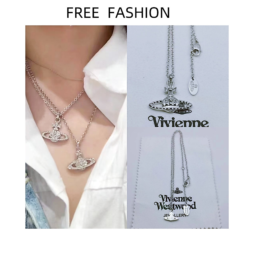 VIVIE Rivets Saturn สร้อยคอผู้หญิงเพชรสามมิติหรูหราขายร้อน High-End Design Clavicle Chain ฟรีเครื่องประดับ