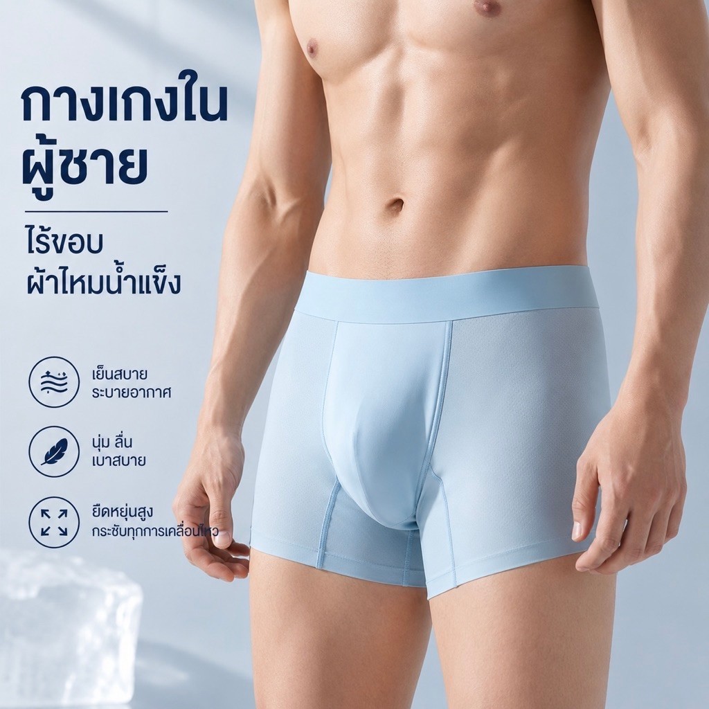 กางเกงในผู้ชาย ไร้ขอบ ผ้าไหมน้ำแข็ง