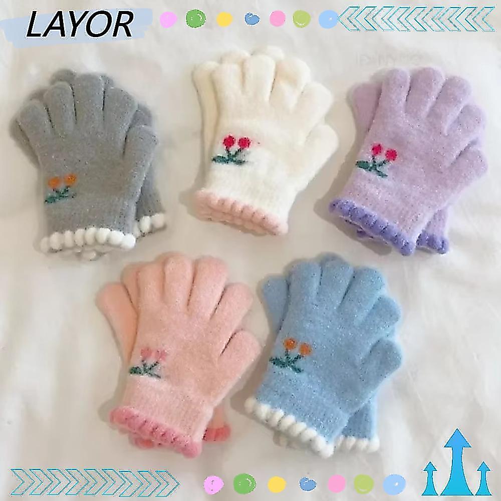 LAYOR ถุงมือปั่นจักรยาน, Thicken Five Finger Kids Warm Gloves, Soft Windproof Baby Gloves ฤดูหนาว