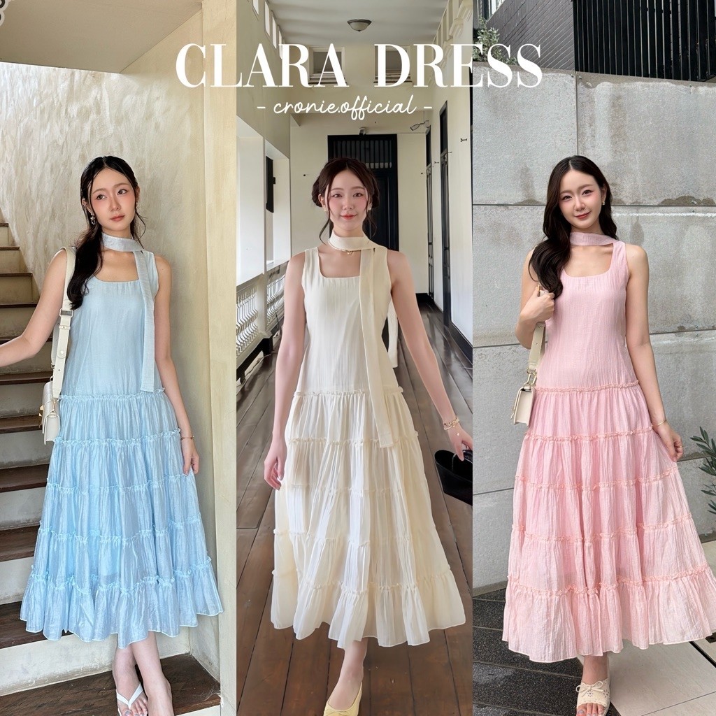 Cronie - Clara dress เดรสยาวระบาย 5 ชั้น ซับในยาวทั้งตัว มาพร้อมสายพาดคอ