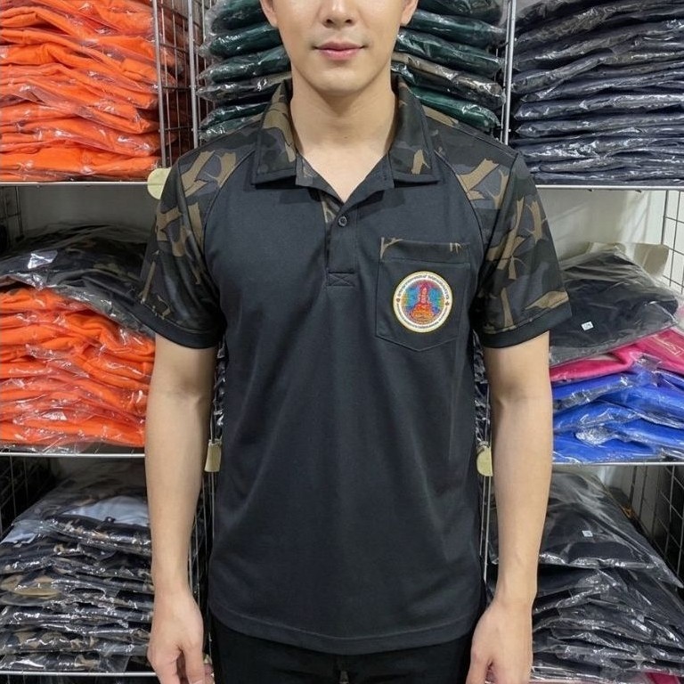 เสื้อโปโลกรมอุทยานสีดำแขนพราง(ชาย)