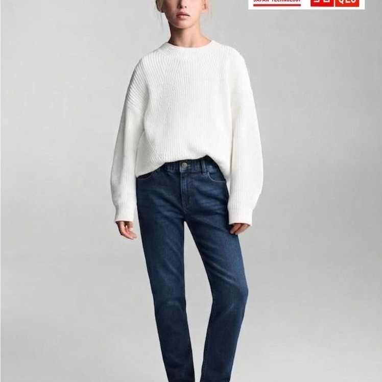 Uniqlo Heattech 💯 กางเกงยีนส์ขายาวกันหนาวสำหรับเด็กไซส์ 140 เอวยางยืดปรับระดับได้เอว 22-25 ใส่ได้