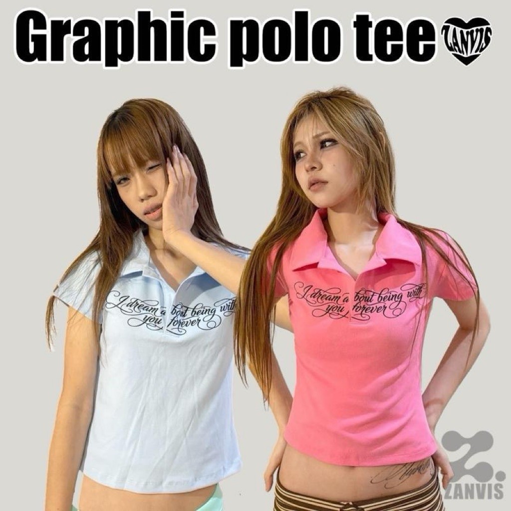 (Zanvis tee)เสื้อคอปกทรงเข้ารูป Y2K  ไม่มีกระดุม ผ้าคอตตอลยูนิ นุ่มยืดเยอะ