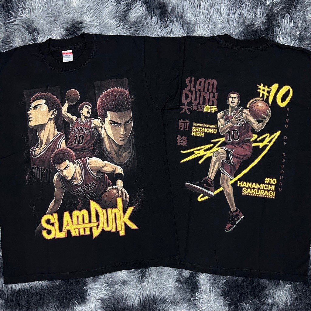 เสื้อยืด Slam Dunk สกรีนจมDTG (ผ้าดำคอตตอนCombป้ายUnited Athle)