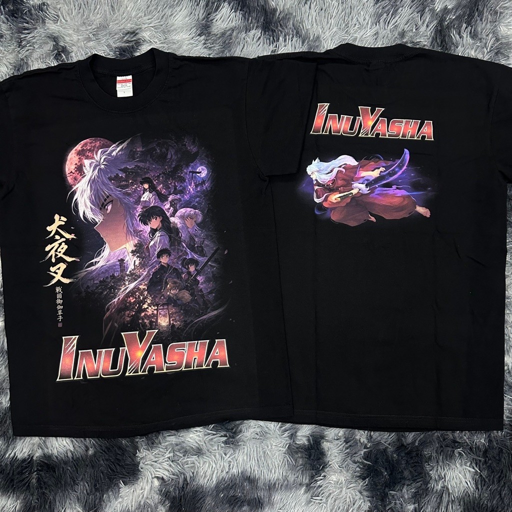 เสื้อยืด Inu yasha สกรีนจมDTG (ผ้าดำคอตตอนCombป้ายUnited Athle)