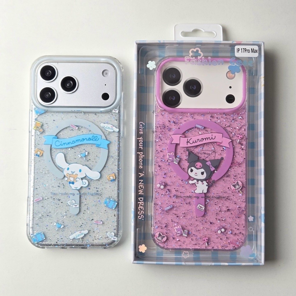 wapple-Case Magnetic เคสเรซิ่นแม่เหล็ก ลายซาริโอ้การ์ตูน ขอบนิ่มหลังแข็งสำหรับรุ่นiPhone & SAMSUNG
