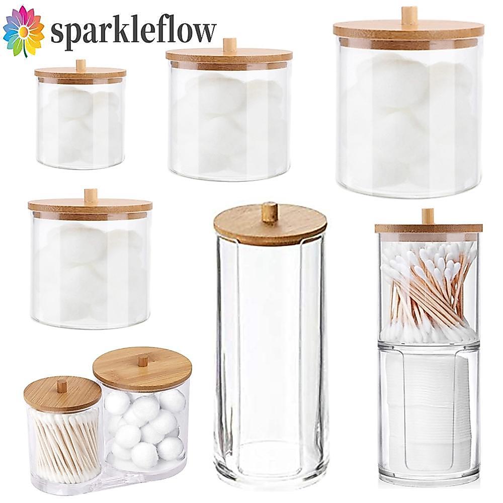 SPARKLEFLOW Qtips ผู้ถือเครื่องสําอางอะคริลิคแต่งหน้าจัดเก็บสําหรับอุปกรณ์ห้องน้ํา Candy Cotton Ball