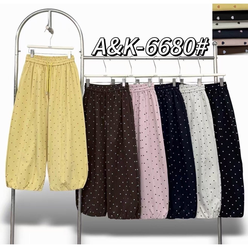 รหัส6680 กางเกงบอลลูนขาจั๊มลายหัวใจงานป้ายA&kผ้าคอตทวิต