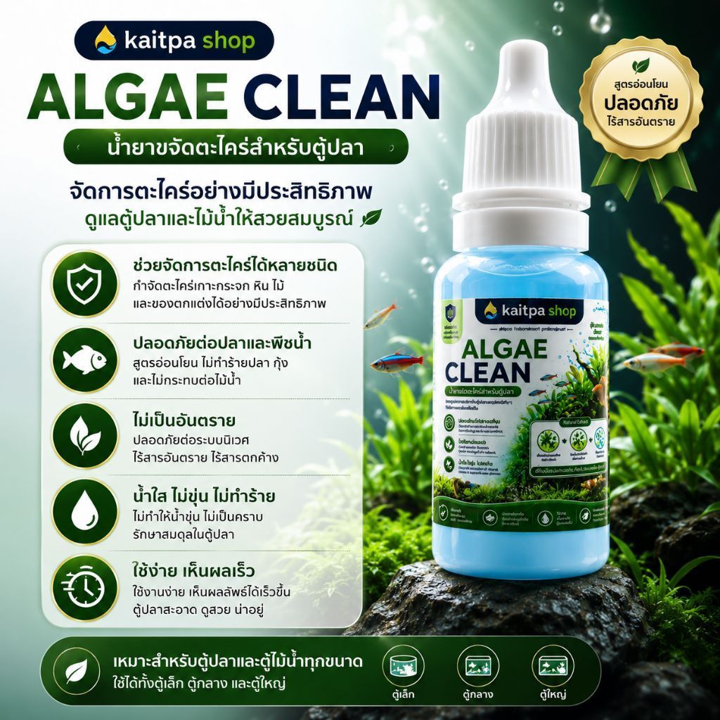 🌿 ALGAE CLEAN น้ำยากำจัดตะไคร่สำหรับตู้ปลาตะไคร่กวนใจ...จัดการได้ง่ายกว่าเดิม!