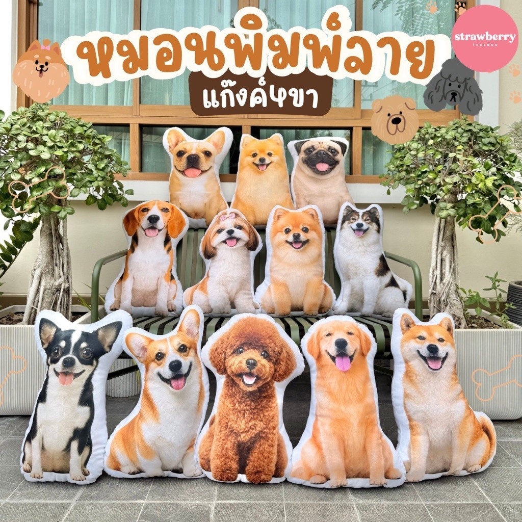 หมอนพิมพ์ลายเจ้าหมา ตุ๊กตาหมา หมอนหมา ขนาด60cm ใบใหญ่ สีสวยคมชัด สต็อคแน่น พร้อมส่ง มีเก็บปลายทาง