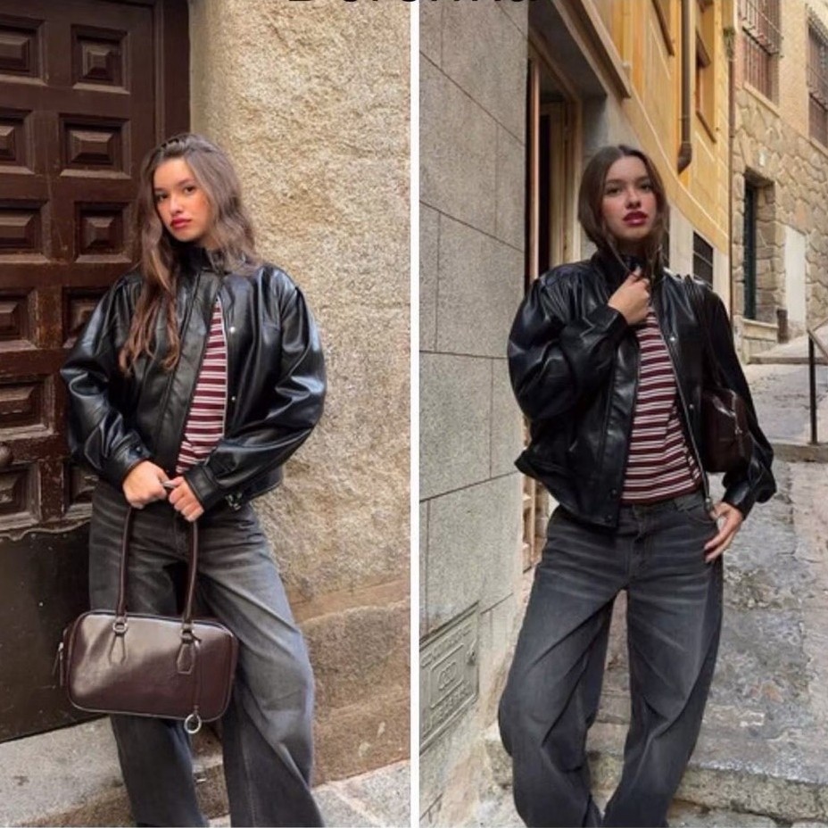 BERSHKA Baggy Balloon Jeans กางเกงยีนส์สีดำฟอก เอวกลาง