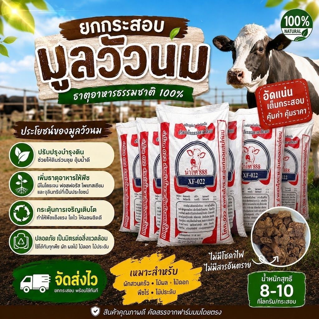 ขี้วัวนมแท้100% ยกกระสอบ มูลวัว  มูลไก่แกลบ9-10กก