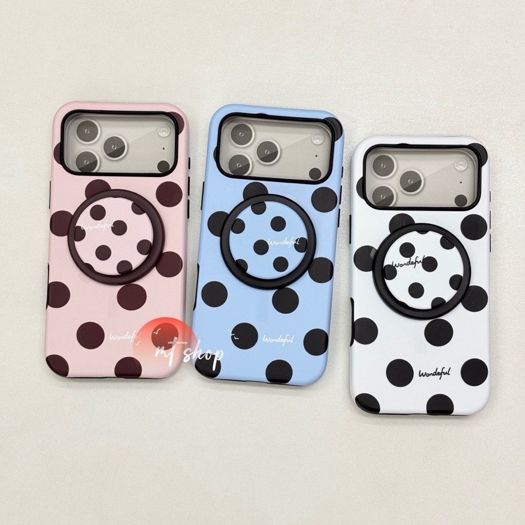 เคสโทรศัพท์มือถือลายจุด Polka Dot เคสแม่เหล็ก+Griptok สำหรับไอโฟน17Pro 17ProMax 18Pro 18ProMax เคส2ช