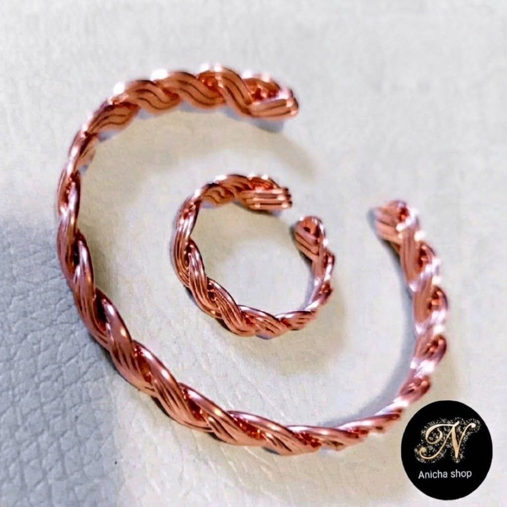 กำไลทองแดงลายเปีย+แหวน (Lakhovsky coil)ผลิตจากทองแดงyazakiเบอร์10ใส่ได้ทั้งชาย-หญิง