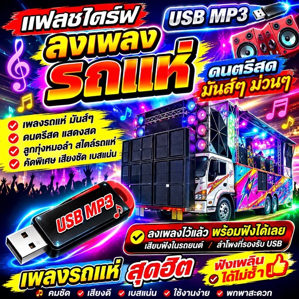 USB รวมเพลงรถแห่ดนตรีสด ไม่มีโฆษณาคั่น