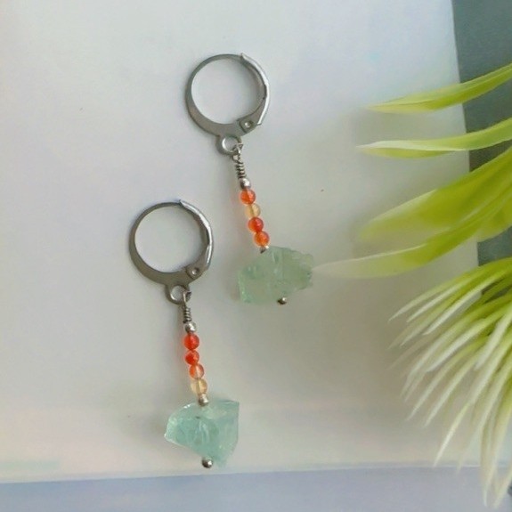 Beautiful natural stone, aquamarine with citrine handmaid earrings💫