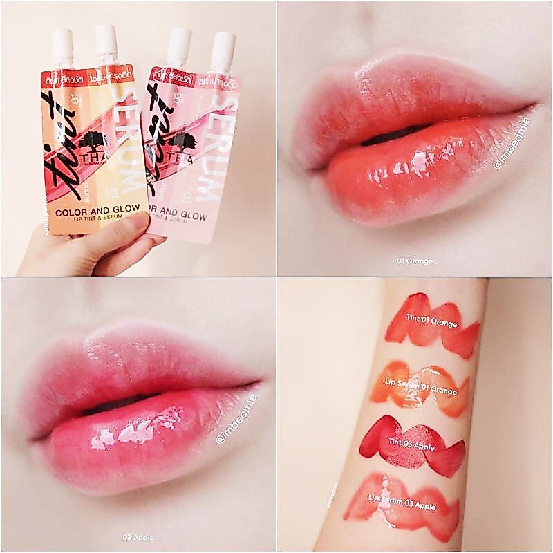 1ชิ้น【น้องฉัตร】 ลิปซองคู่ ลิปทินท์&กลอส กันน้ำ ติดทนมาก THA BY NONGCHAT Color And Glow Lip Tint & Serum