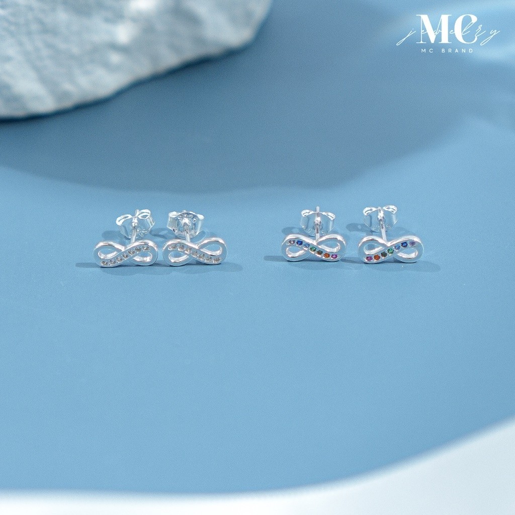 MCbrand.Jewelry ต่างหูเงินแท้ 92.5% รุ่น Infinity ต่างหูอินฟินิตี้ [แถมกล่อง+ใบประกัน] ใส่ติดตัวได้ ไม่ลอก