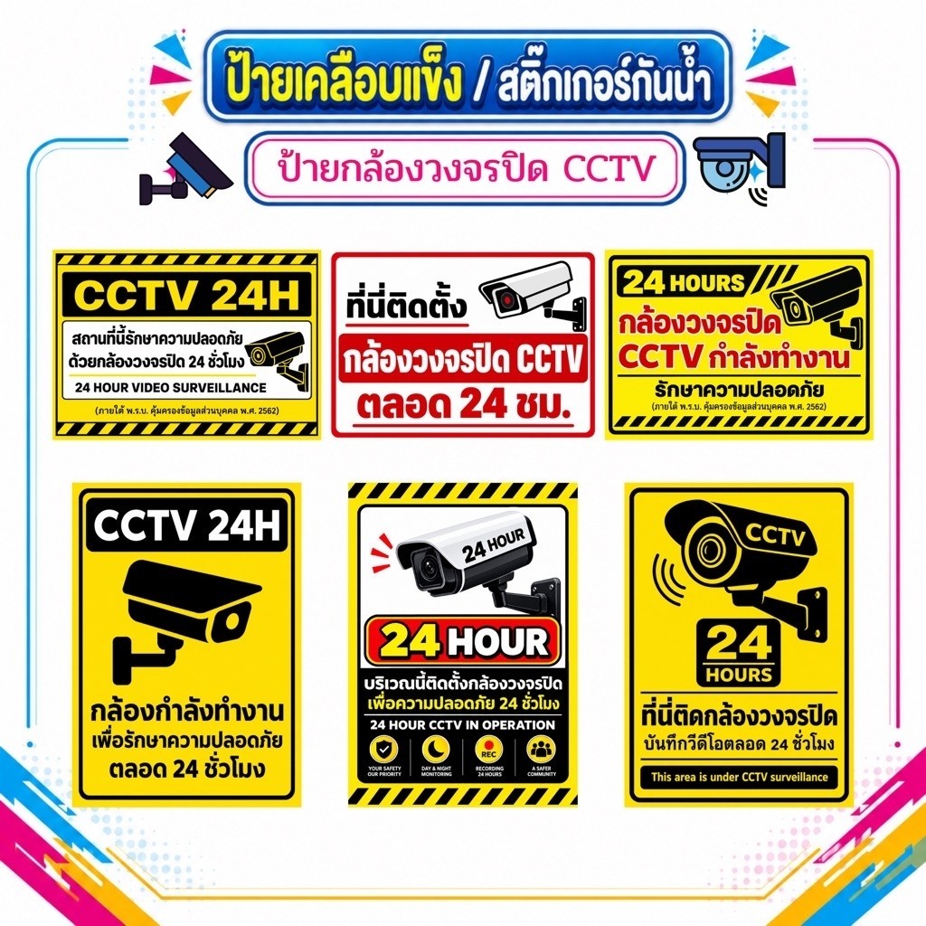 ป้ายกล้องวงจรปิด ป้าย CCTV ป้ายเคลือบแข็ง สติ๊กเกอร์กันน้ำ