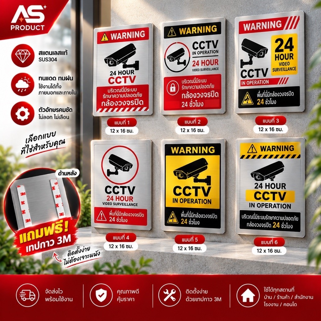 ป้ายกล้องวงจรปิด ป้าย CCTV | สแตนเลส 304 | 12×16 ซม. | ทนแดดทนฝน l รุ่น CCTV1-SC