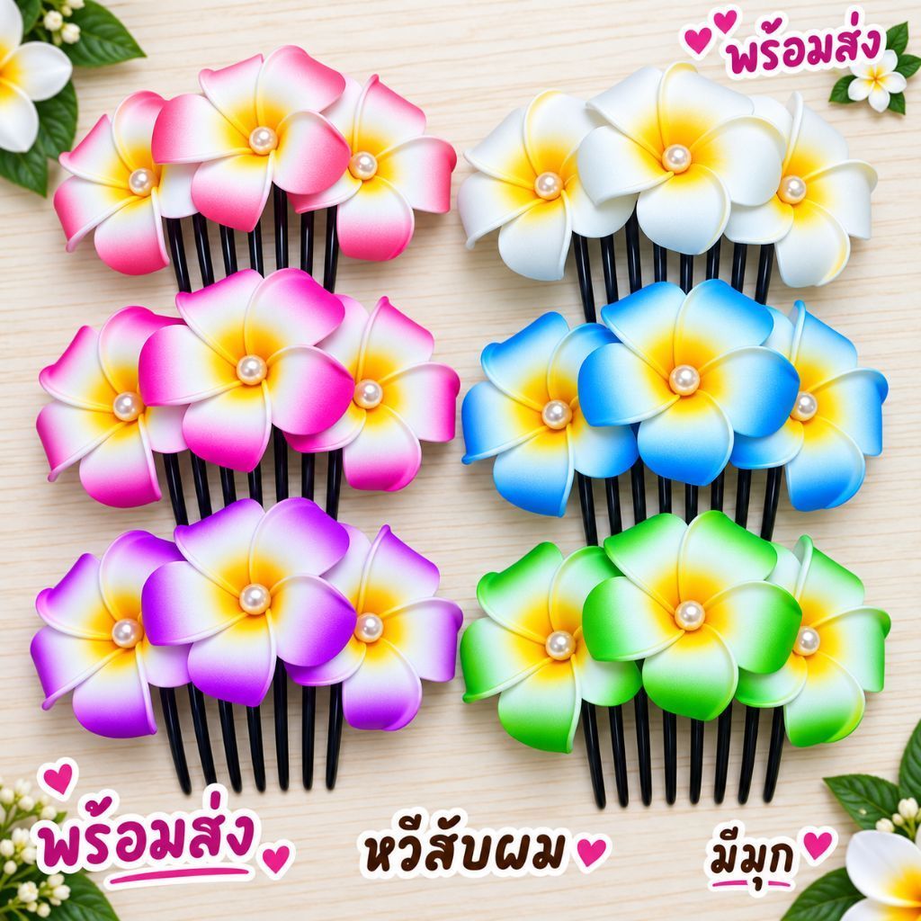 หวีสับ หวีสับดอกลีลาวดี ดอกโพม หวีดอกไม้ ดอกไม้ประดับผมนางรำ พร้ออมส่ง