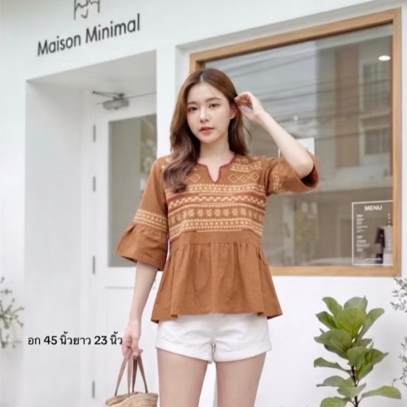 ส่งฟรี เสื้องานปัก โบฮีเมียน อก 44, 45, 46" ยาว 24" ผ้าสปัน เนื้อดี ไม่ร้อน ผ้าทิ้งตัว ส่งไว สาวอวบใส่สวย nudyda