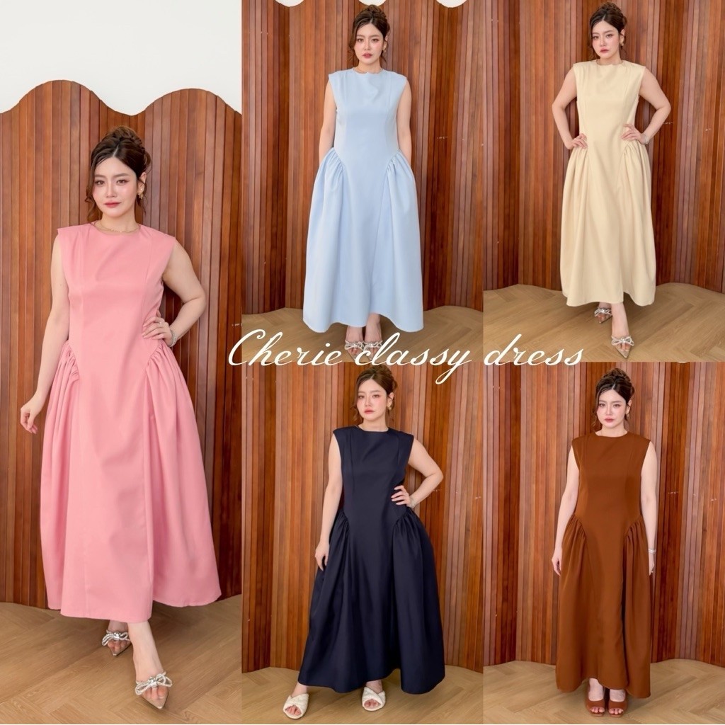 Lady M | Cherie classy dress plussize เดรสยาวสาวอวบ ผ้าคอตตอน สีพื้น ดีไซน์เรียบหรู สวยหวาน สุภาพ ใส่ออกงาน ดินเนอร์
