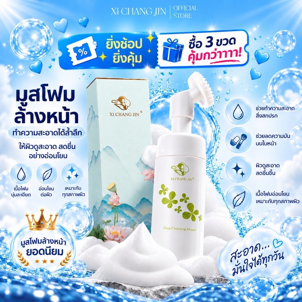 xI CHANG JIN โฟมล้างหน้า เนื้อมูส ผิวสะอาด อ่อนโยนต่อผิว Cleansing and Treatment Foam