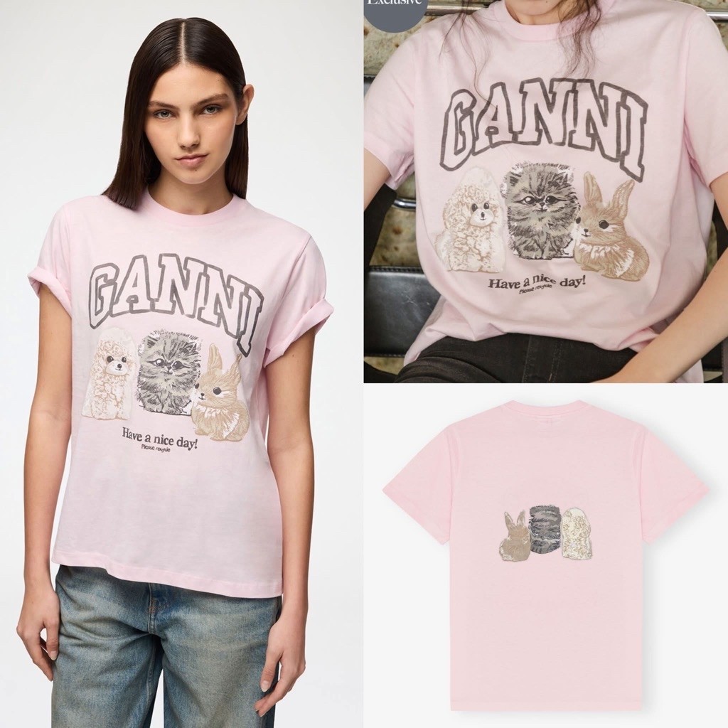 preorder Ganni T-shirt with Animals 🩷🐰🐶🐱