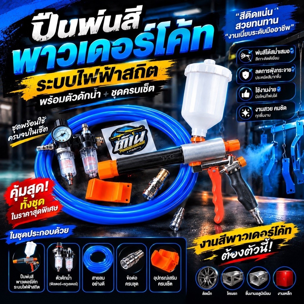 ชุดปืนพ่นสีพาวเดอร์โค้ทไฟฟ้าสถิต