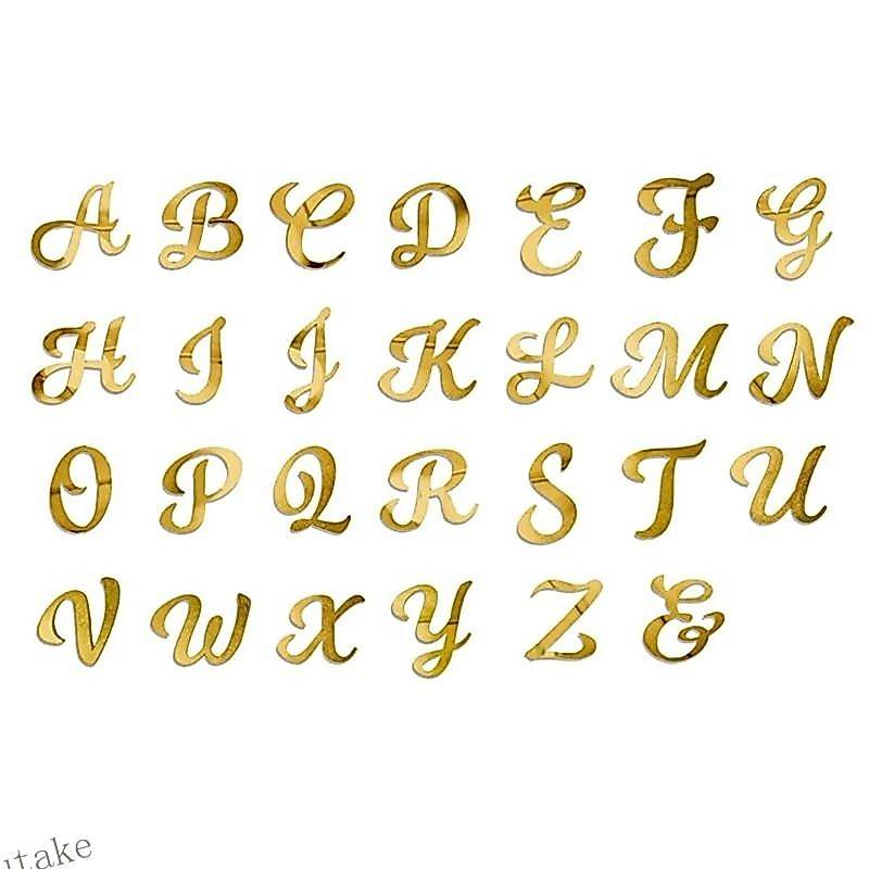UKI Gold ตัวอักษรอะคริลิคเค้ก Toppers 26 ชิ้นตกแต่งเค้กสําหรับหัตถกรรมปรับแต่งข้อความเค้ก