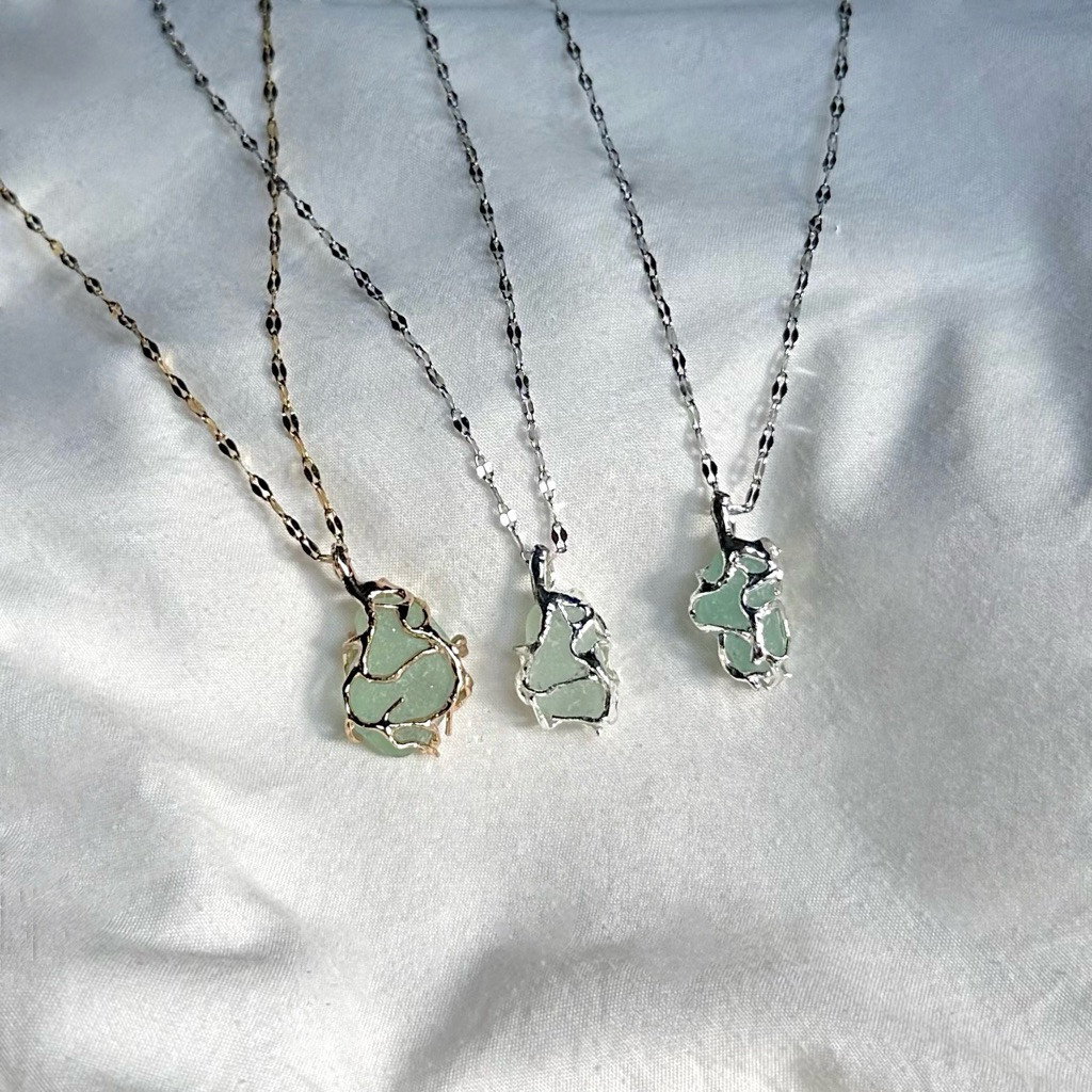 seaglass สร้อยคอแก้วทะเล Stainless steel necklace